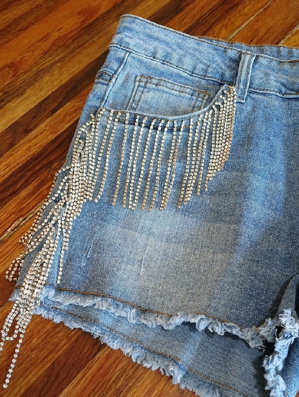 Vocal Denim Shorts with Rhinestone Fringe - Small - Picture 3 of 8